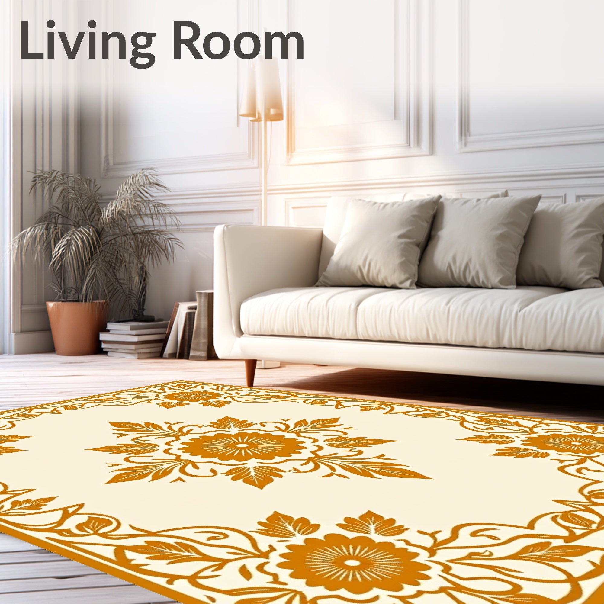 Orange Floral Border And Centerpiece Rug