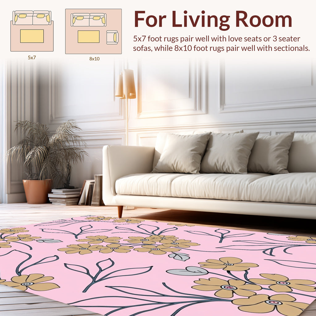 Blush Pink Floral Branch Design Rug