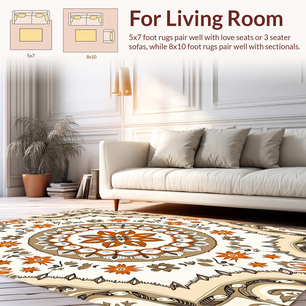 Mandala Floral Pattern With Earthy Tones Rug