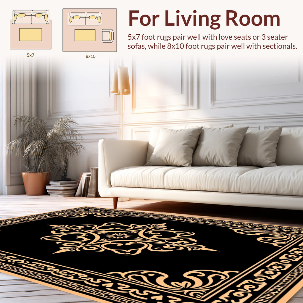 Elegant Ornate Black Gold Rug