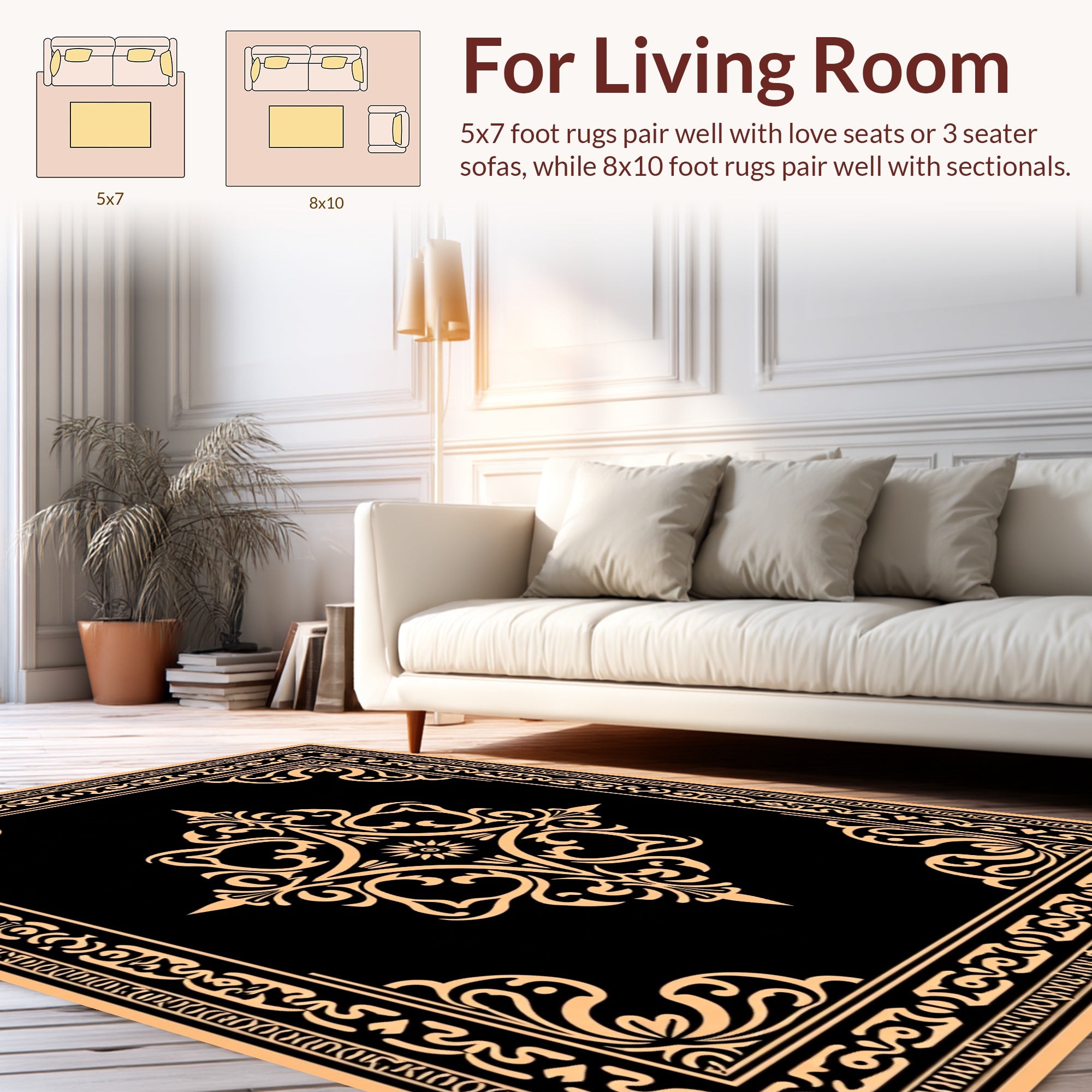Elegant Ornate Black Gold Rug
