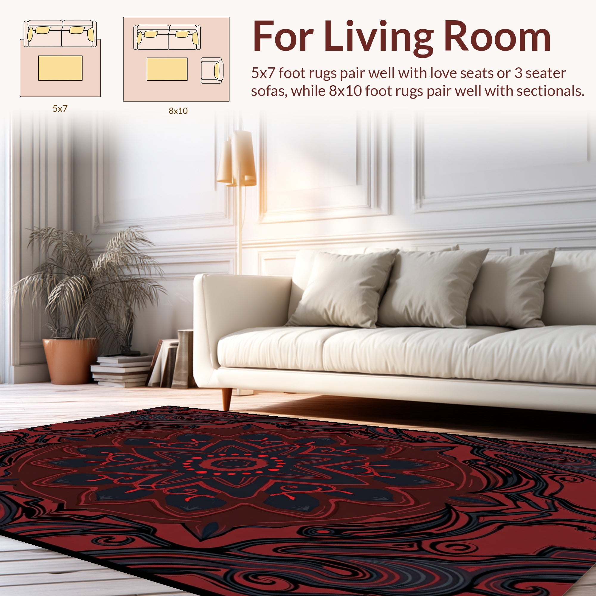 Dark Red Black Mandala Pattern Rug