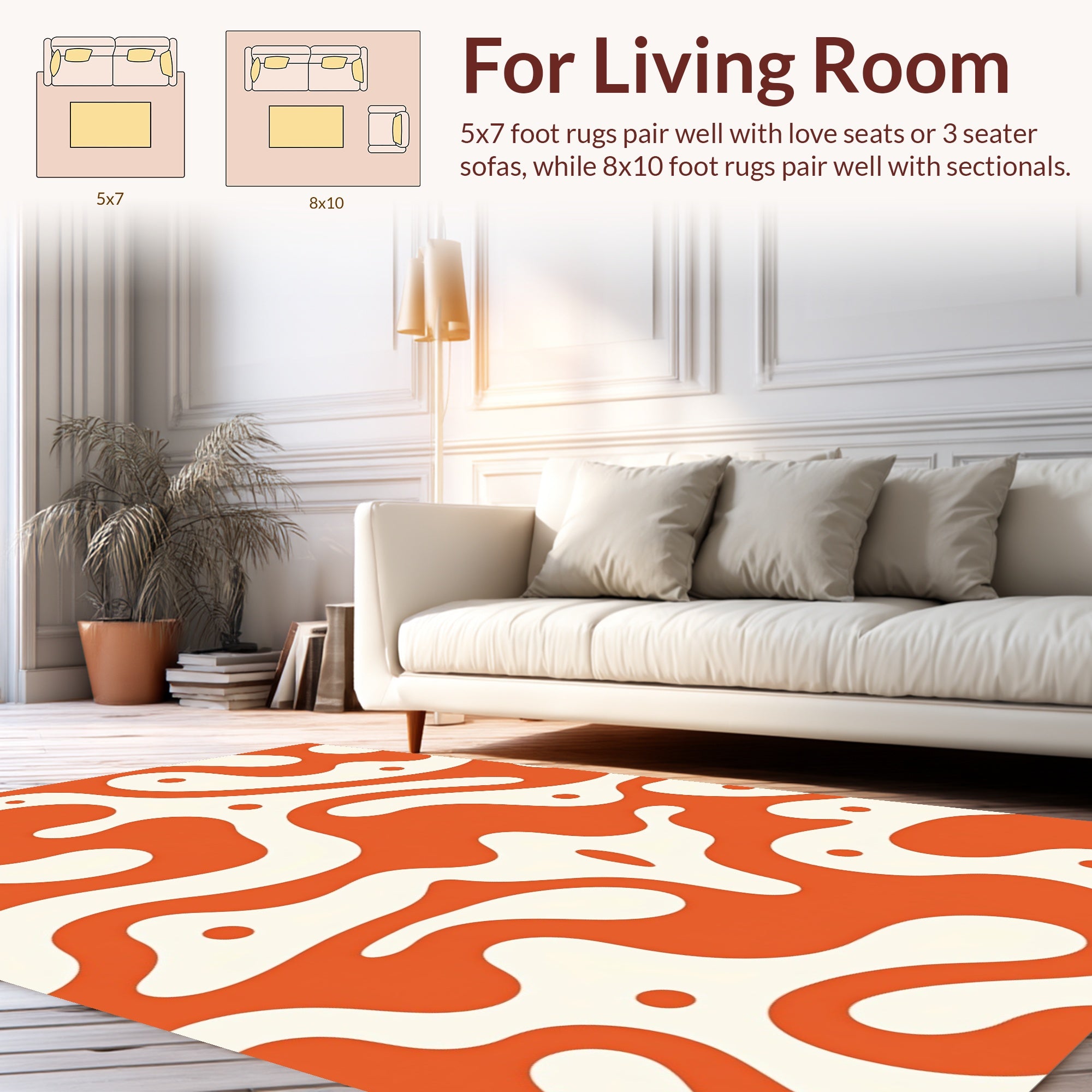 Organic Abstract Orange Cream Pattern Rug