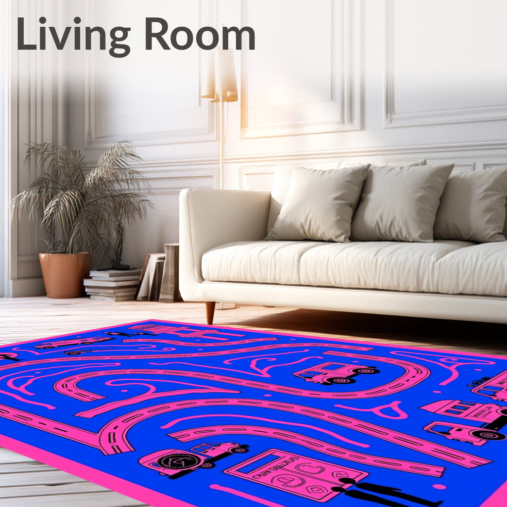 Pink Trucks Blue Roadscape Rug