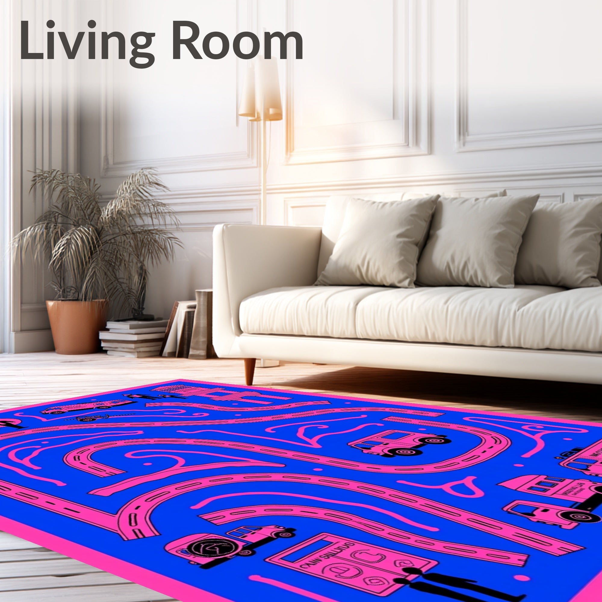 Pink Trucks Blue Roadscape Rug