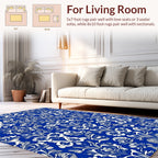 Blue White Classic Floral Damask Rug