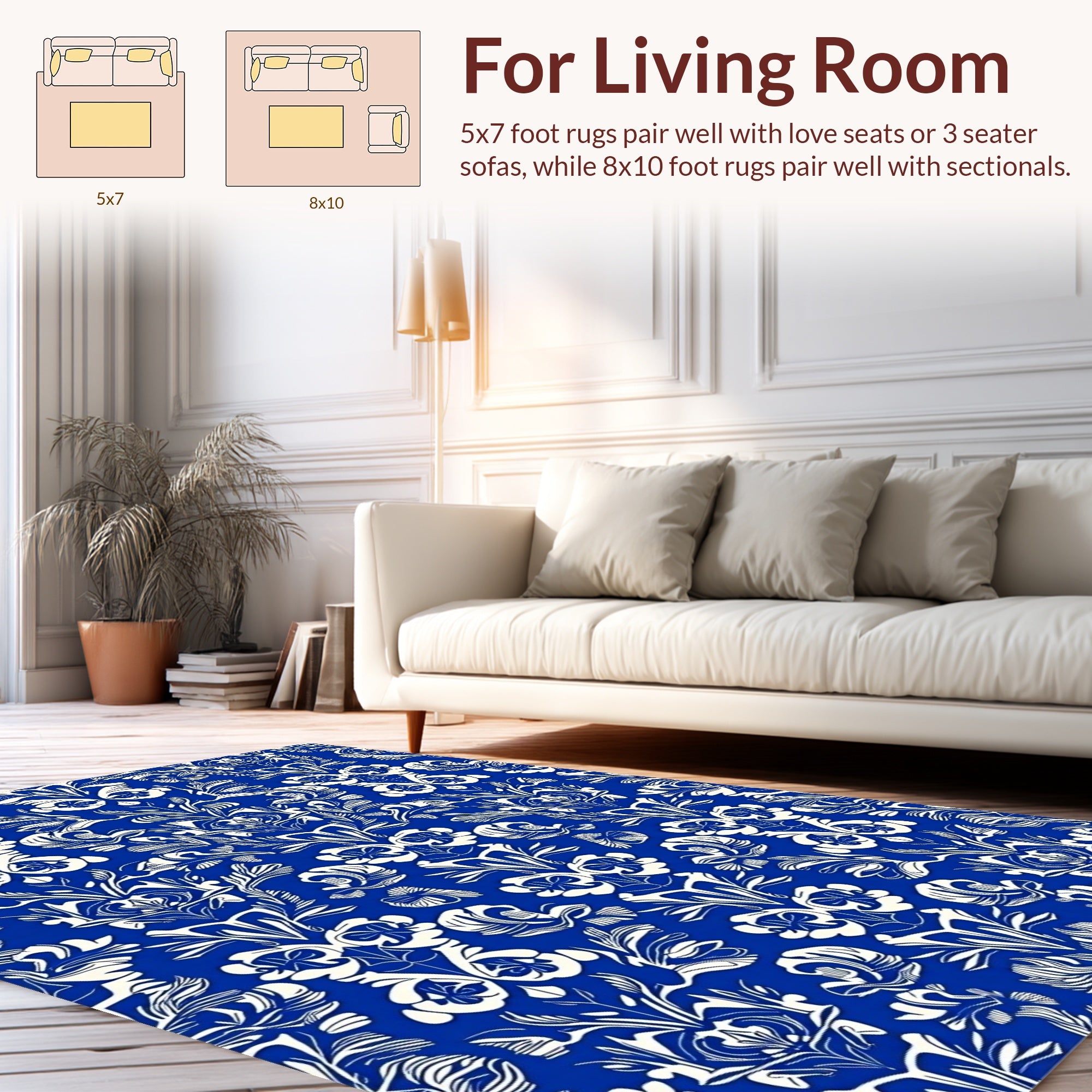 Blue White Classic Floral Damask Rug