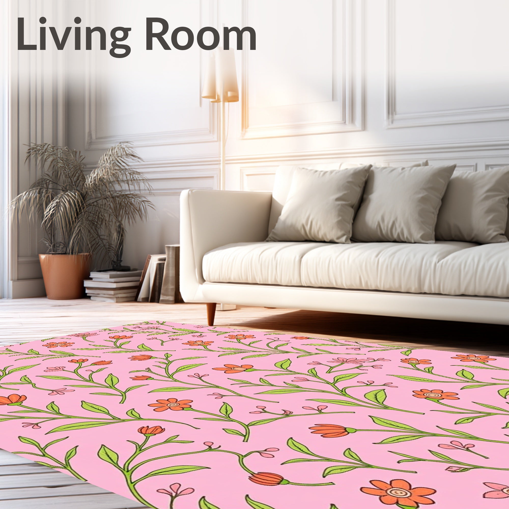 Pink Orange Floral Vine Pattern Rug