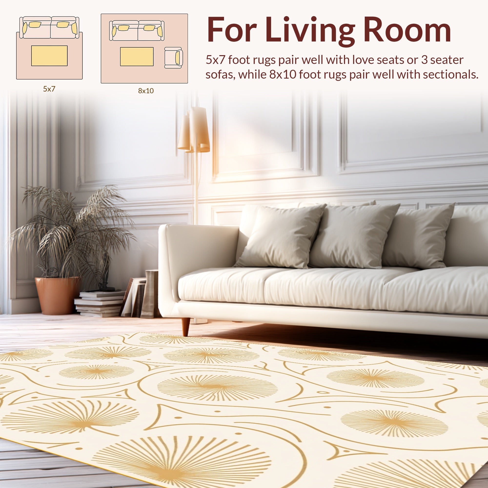 Golden Sunburst Swirl Pattern Rug