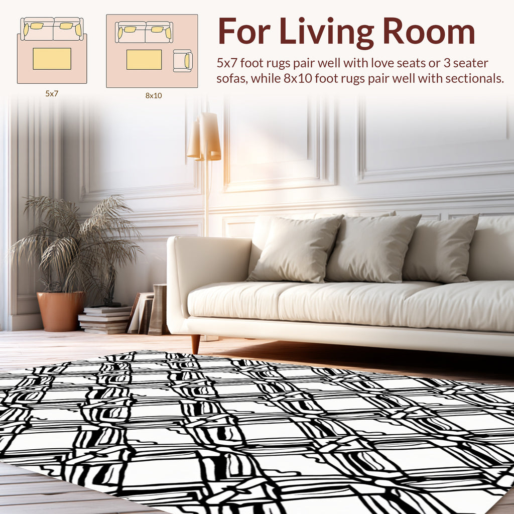 Abstract Black White Diamond Pattern Rug