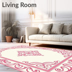 Elegant Pink Floral Scrollwork Frame Rug