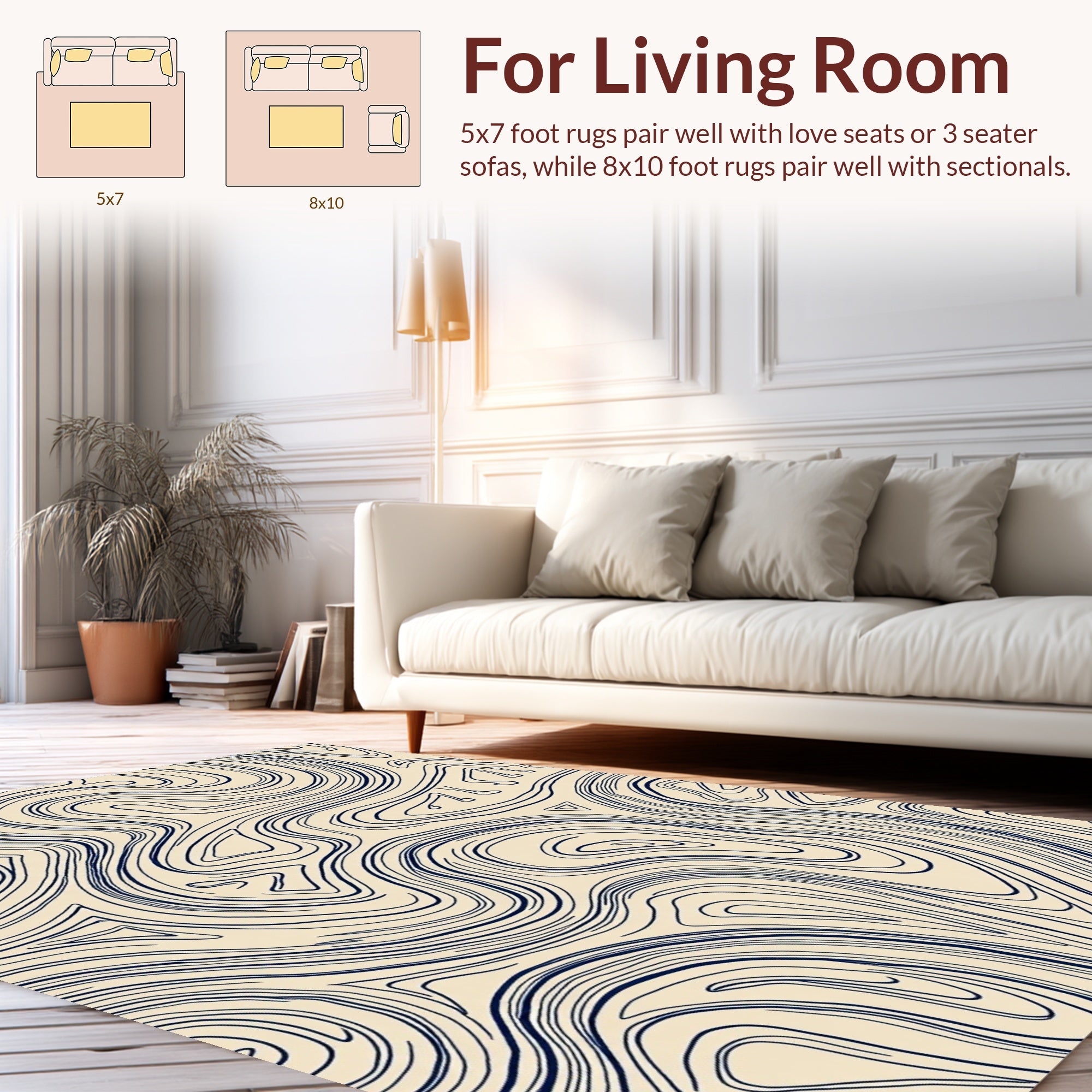 Abstract Navy Swirls Pattern Rug