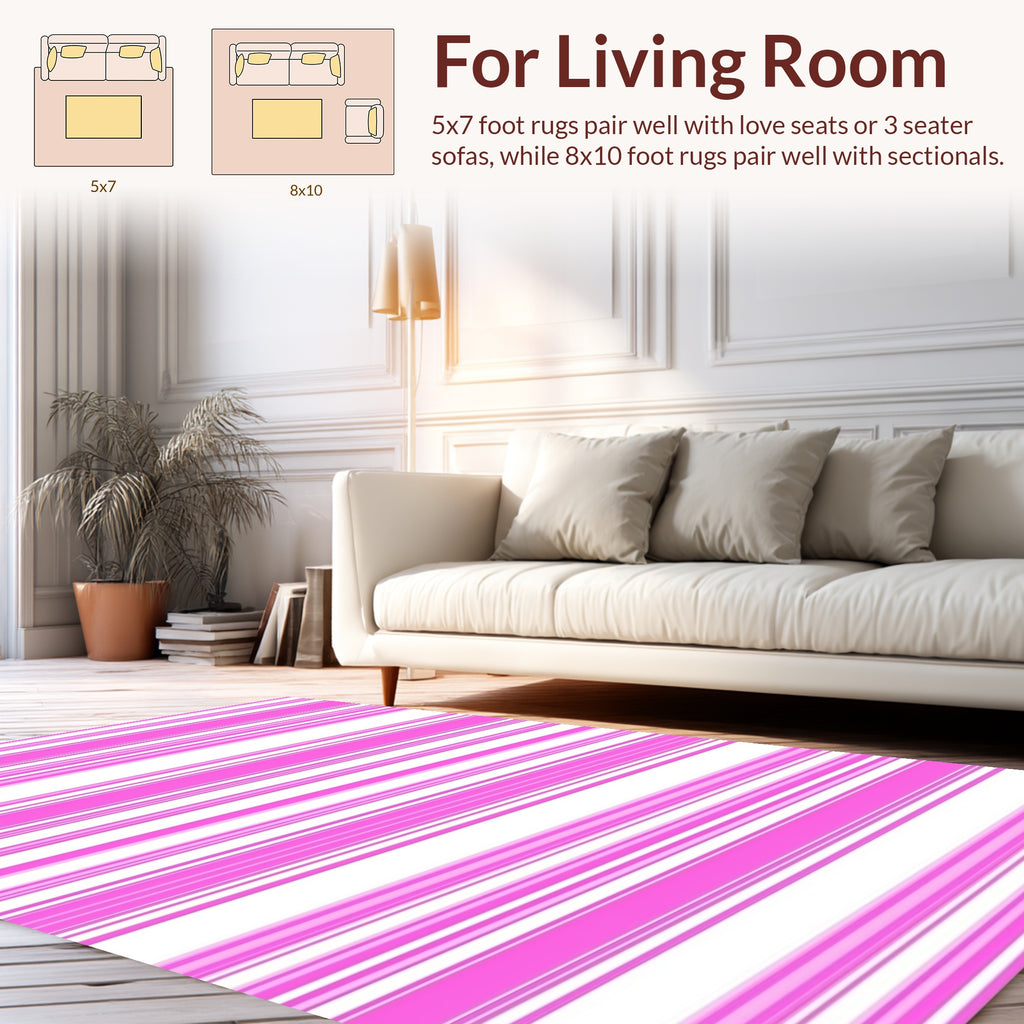 Pink White Wide Stripe Pattern Rug