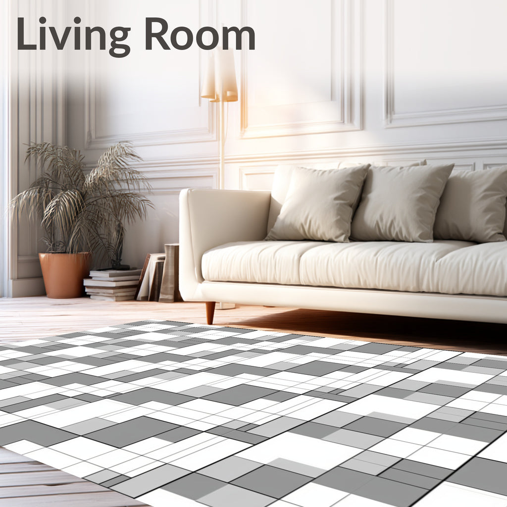 Monochromatic Geometric Square Pattern Rug