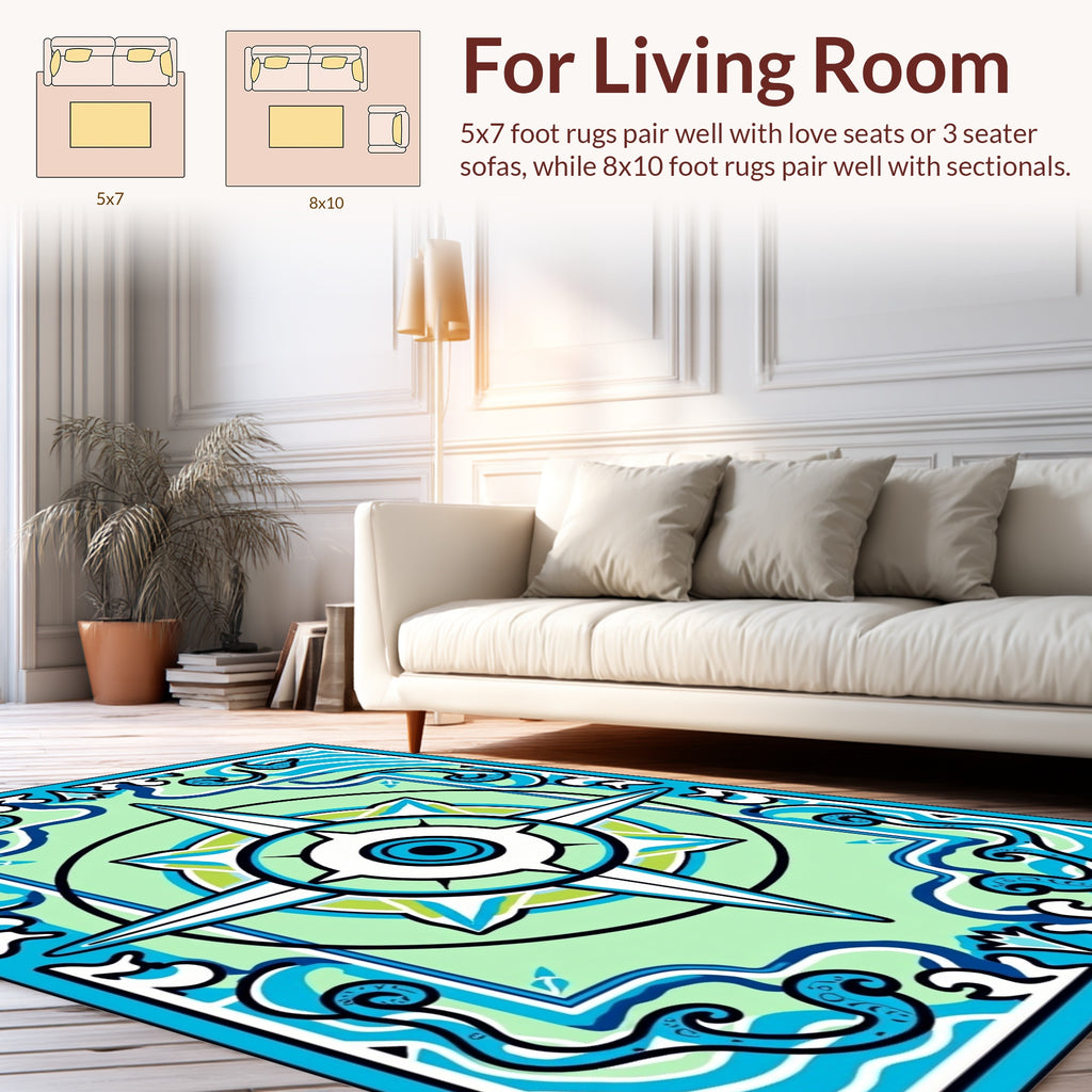 Coastal Compass Star Wave Pattern Rug
