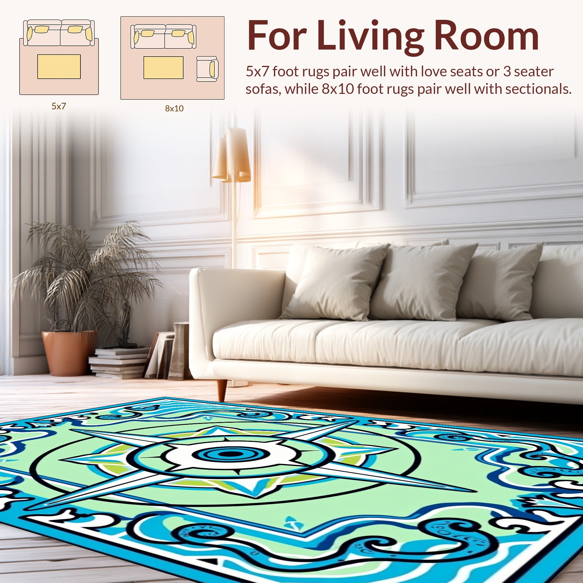 Coastal Compass Star Wave Pattern Rug
