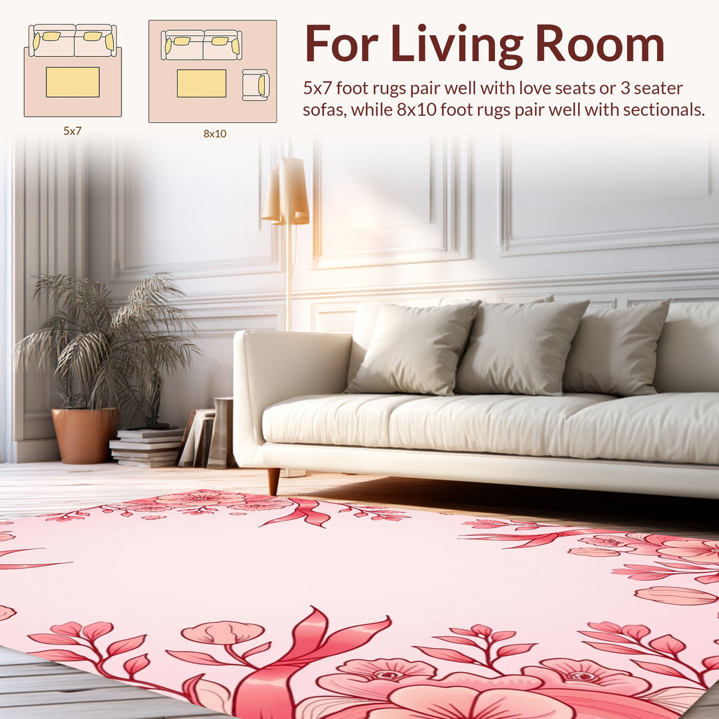 Pink Floral Ribbon Border Design Rug