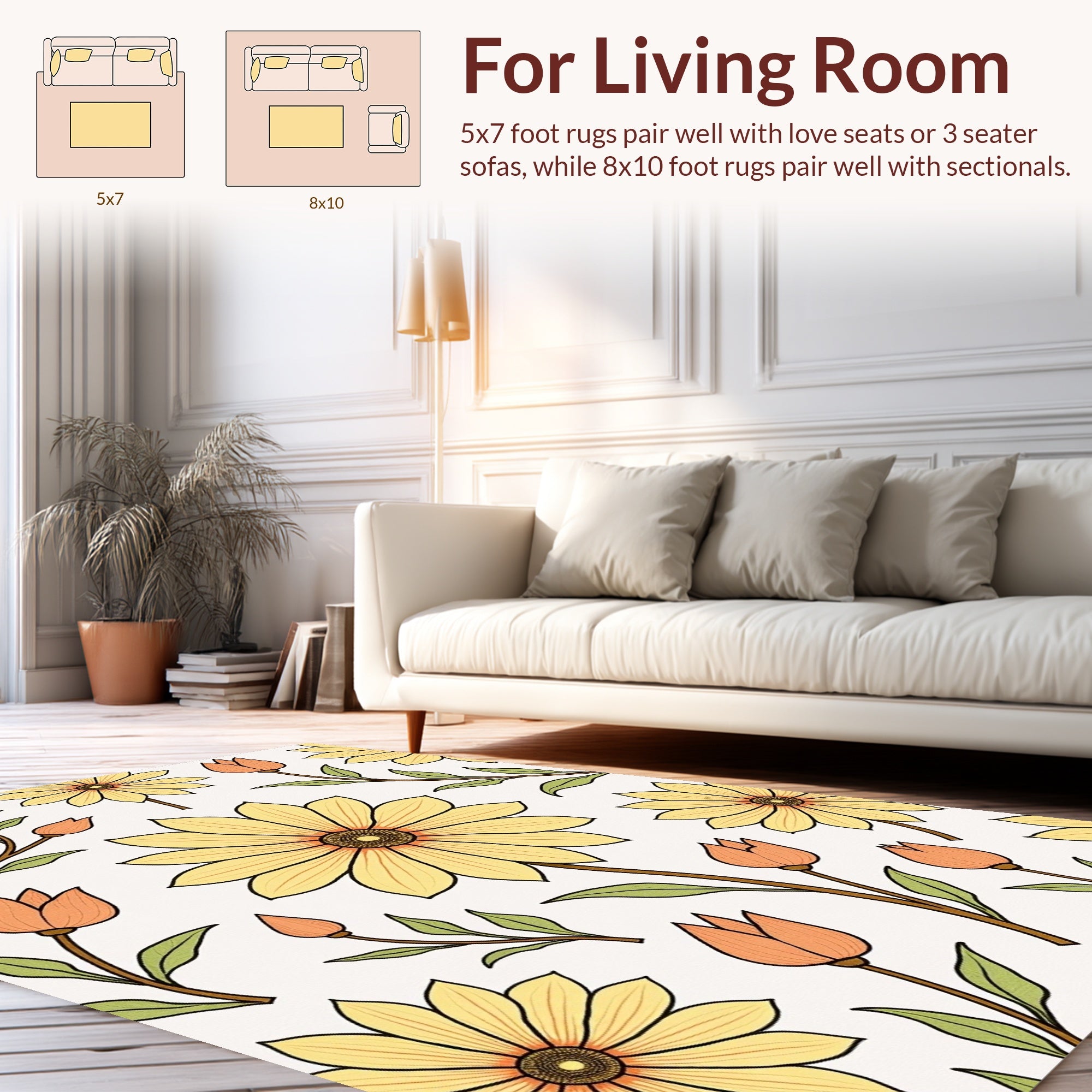 Yellow Daisy Floral Pattern Design Rug