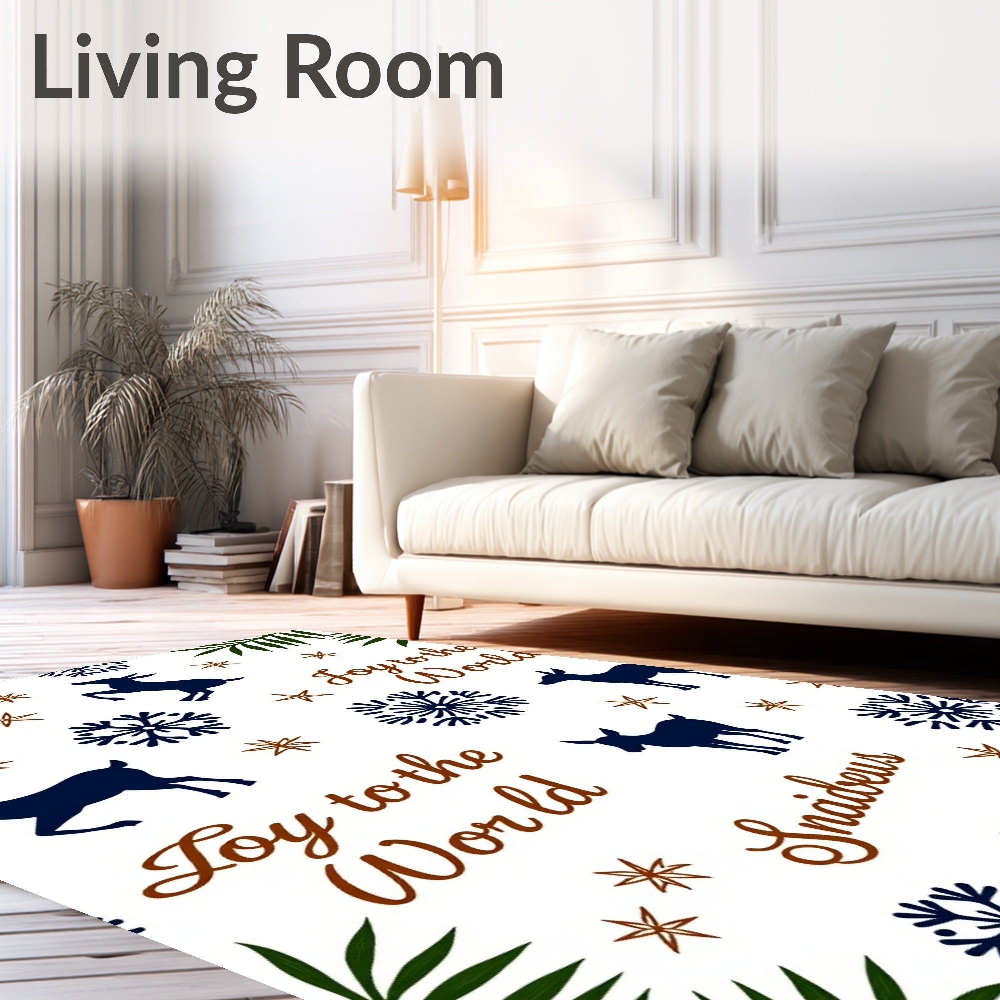 Navy Deer Snowflake Christmas Rug