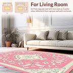 Floral Scrollwork Pink Ivory Tapestry Design Rug