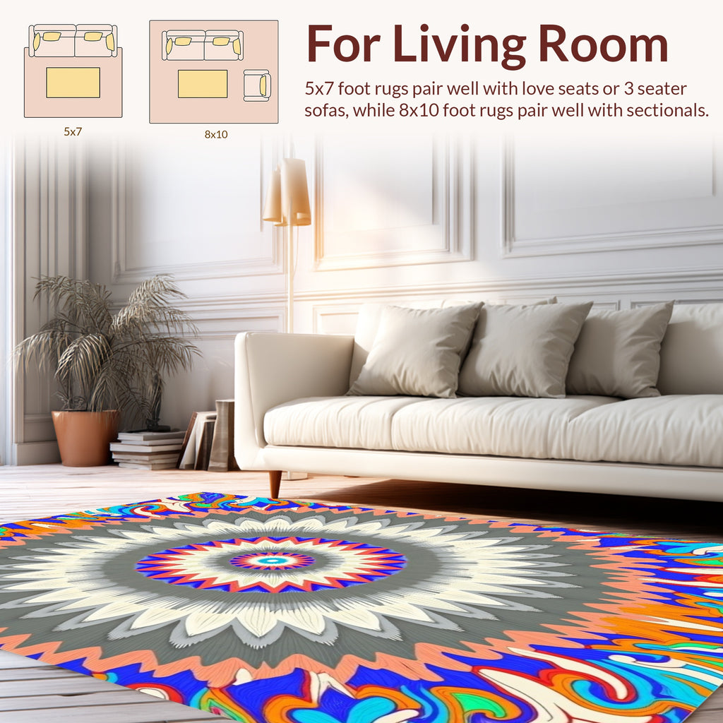 Vibrant Radial Patterned Abstract Rug