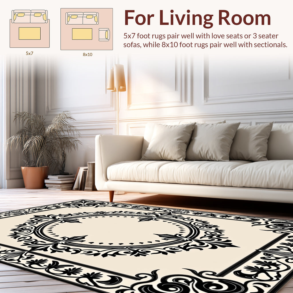Classic Scrollwork Black Patterned Rug