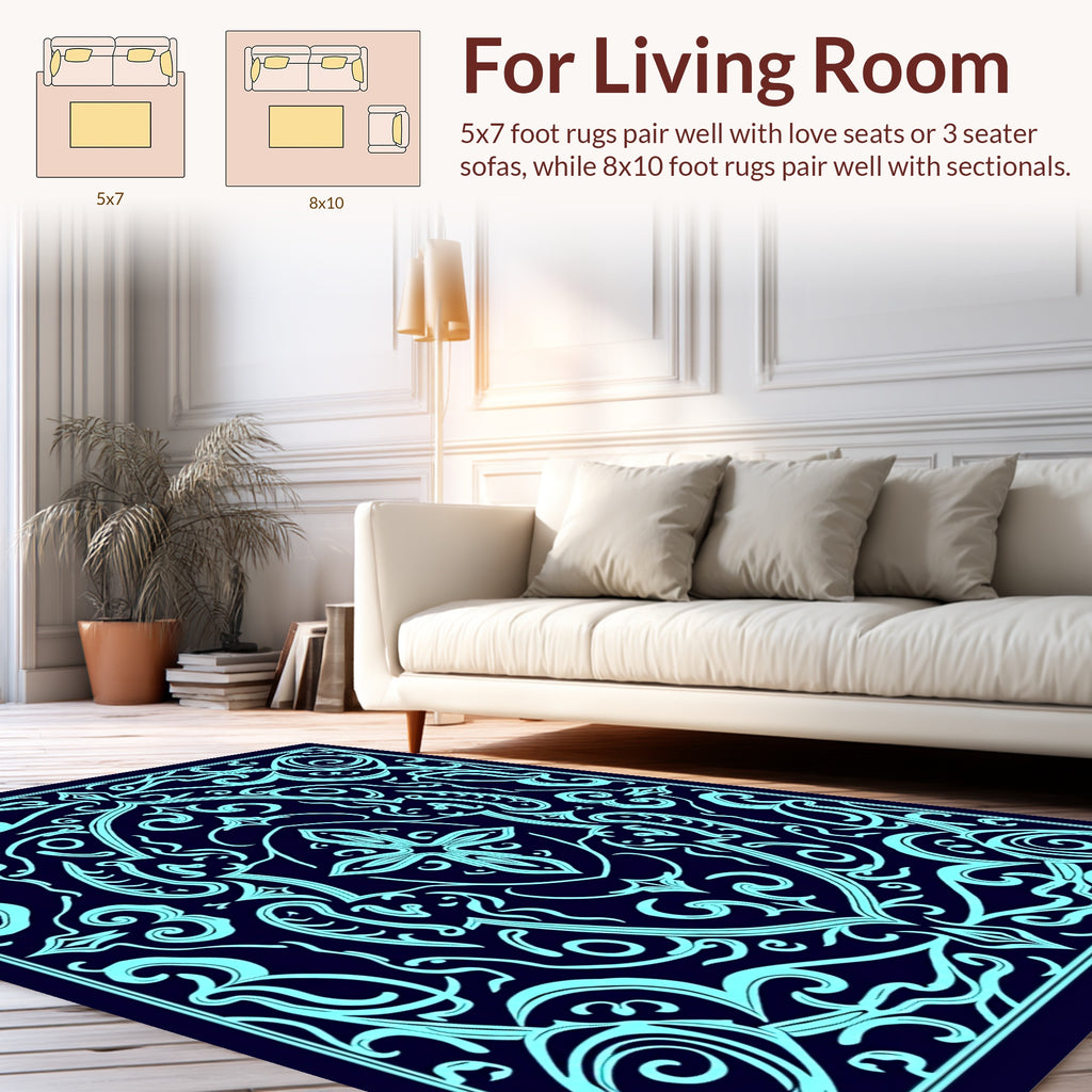 Intricate Light Blue Swirl Pattern Rug