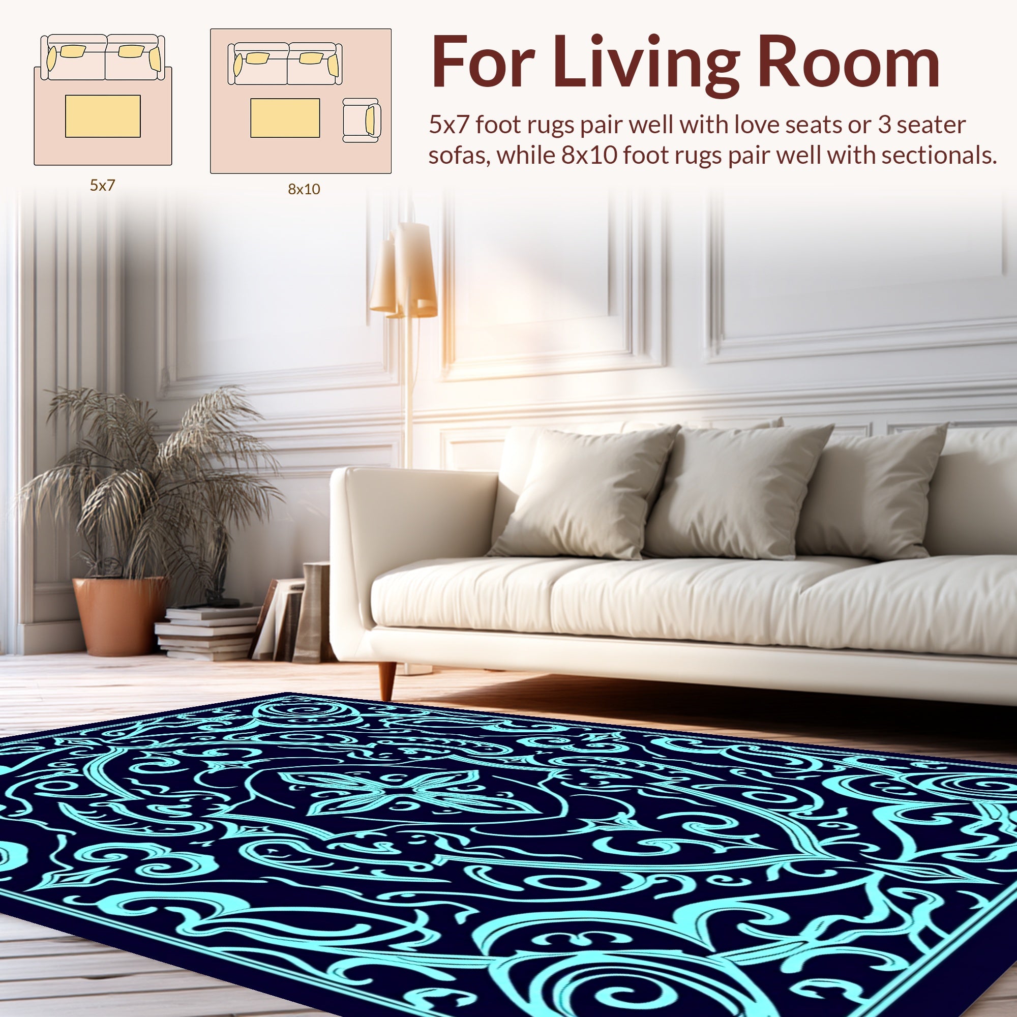Intricate Light Blue Swirl Pattern Rug