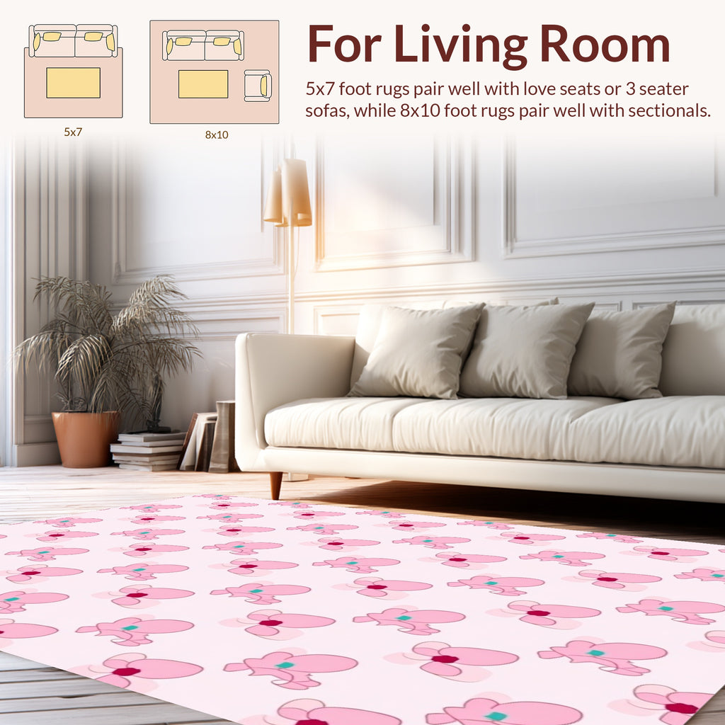 Pink Floral Outline Pattern Rug