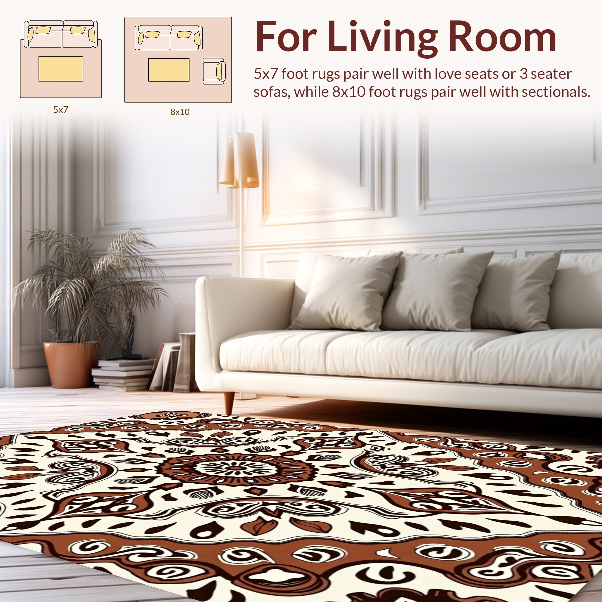 Brown Floral Mandala Pattern Rug