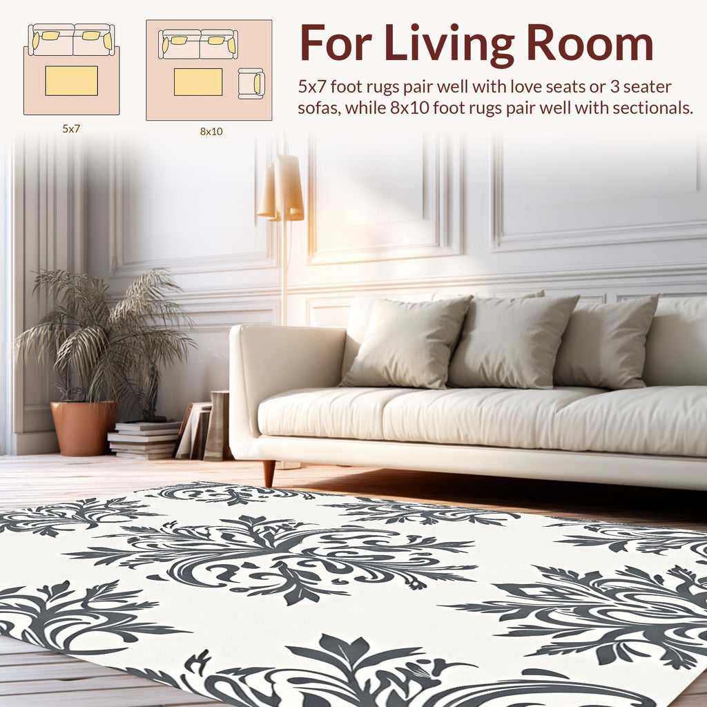 Elegant Floral Scroll Pattern Rug
