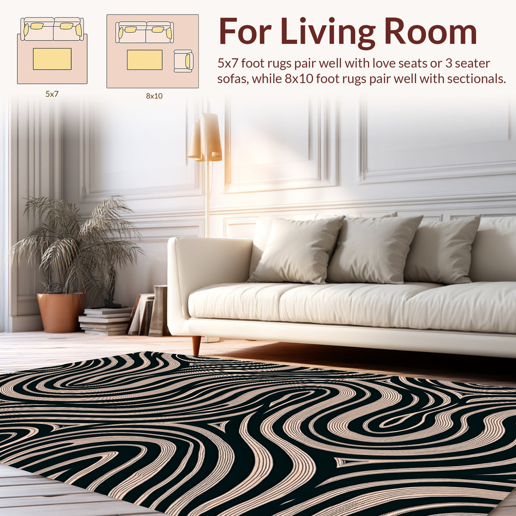 Dark Flowing Abstract Lines Design Rug