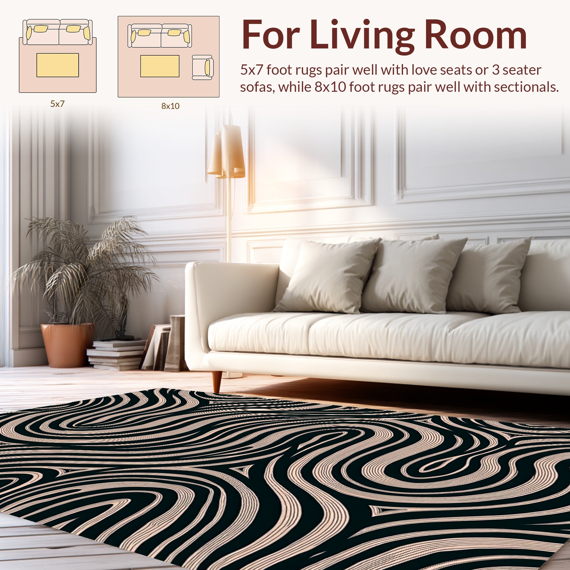 Dark Flowing Abstract Lines Design Rug