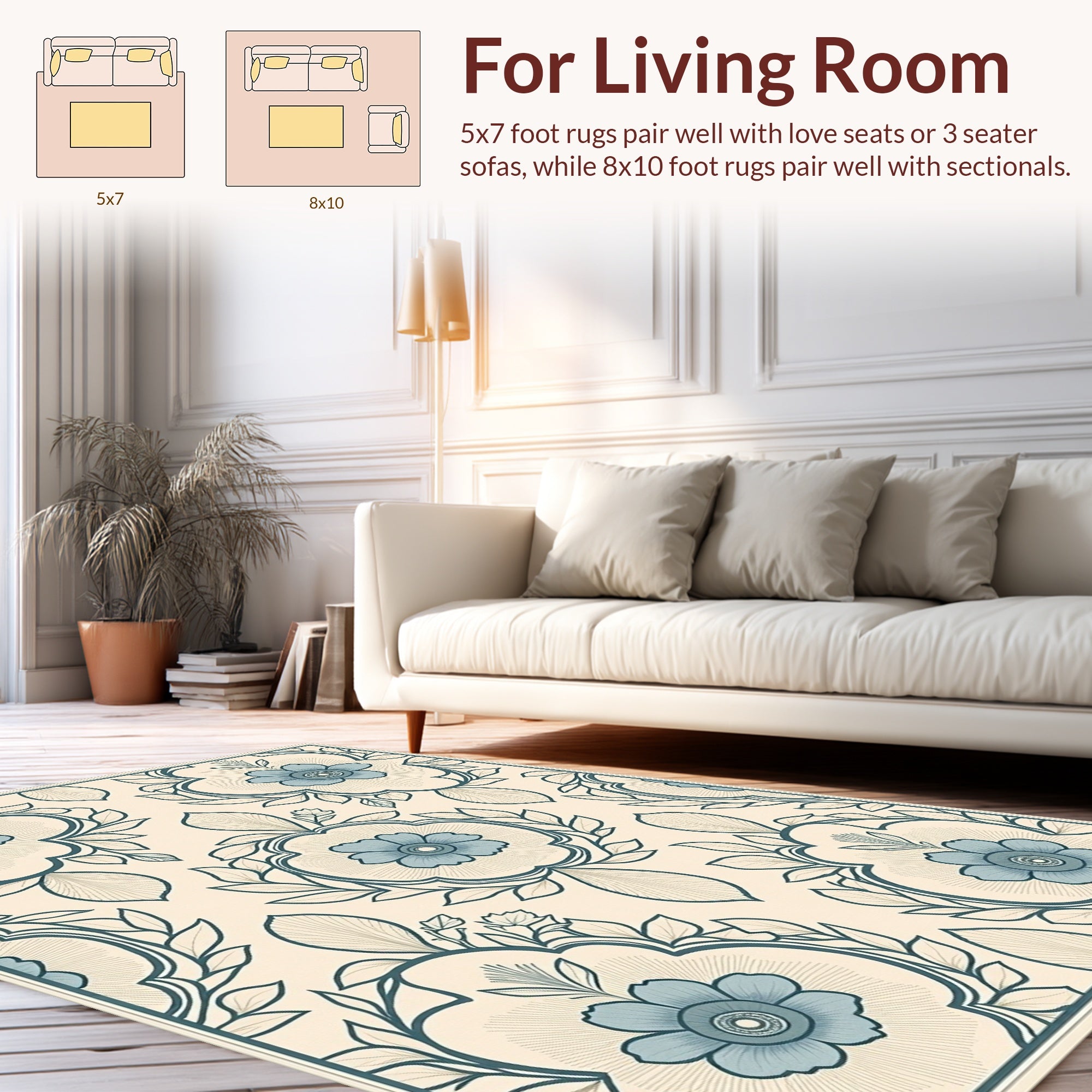 Classic Blue Floral Medallion Pattern Rug