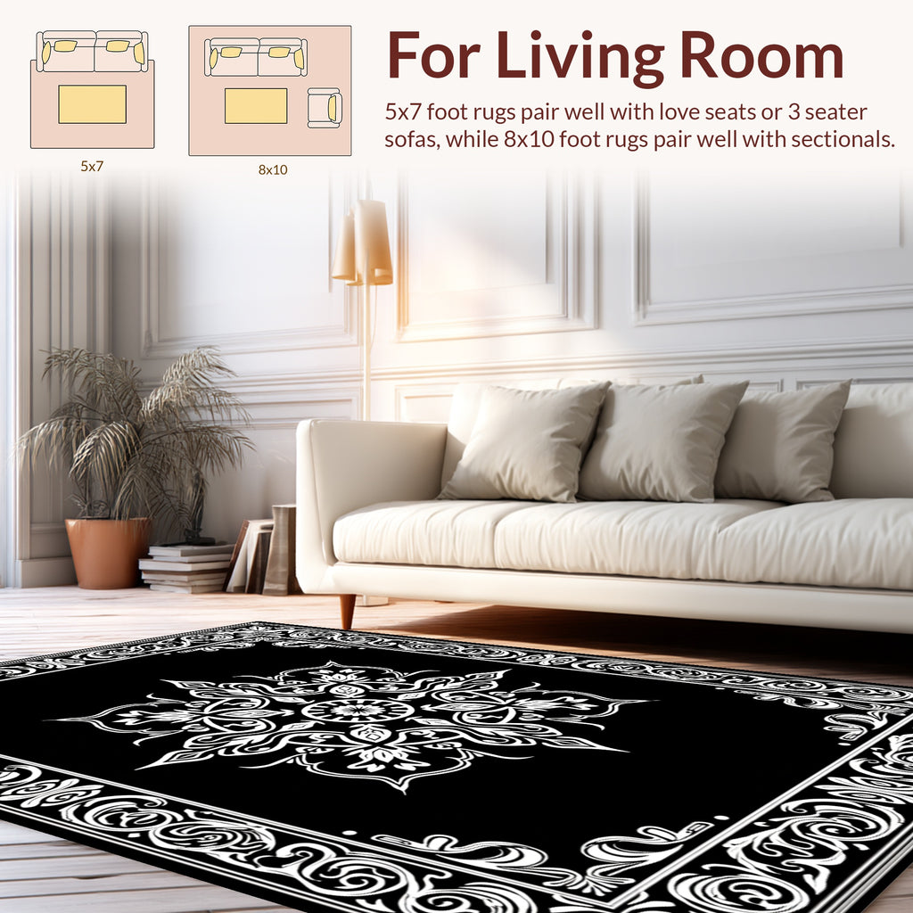 Ornate Floral Frame With Centerpiece Design Rug
