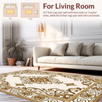 Ornate Brown Gold Floral Design Rug