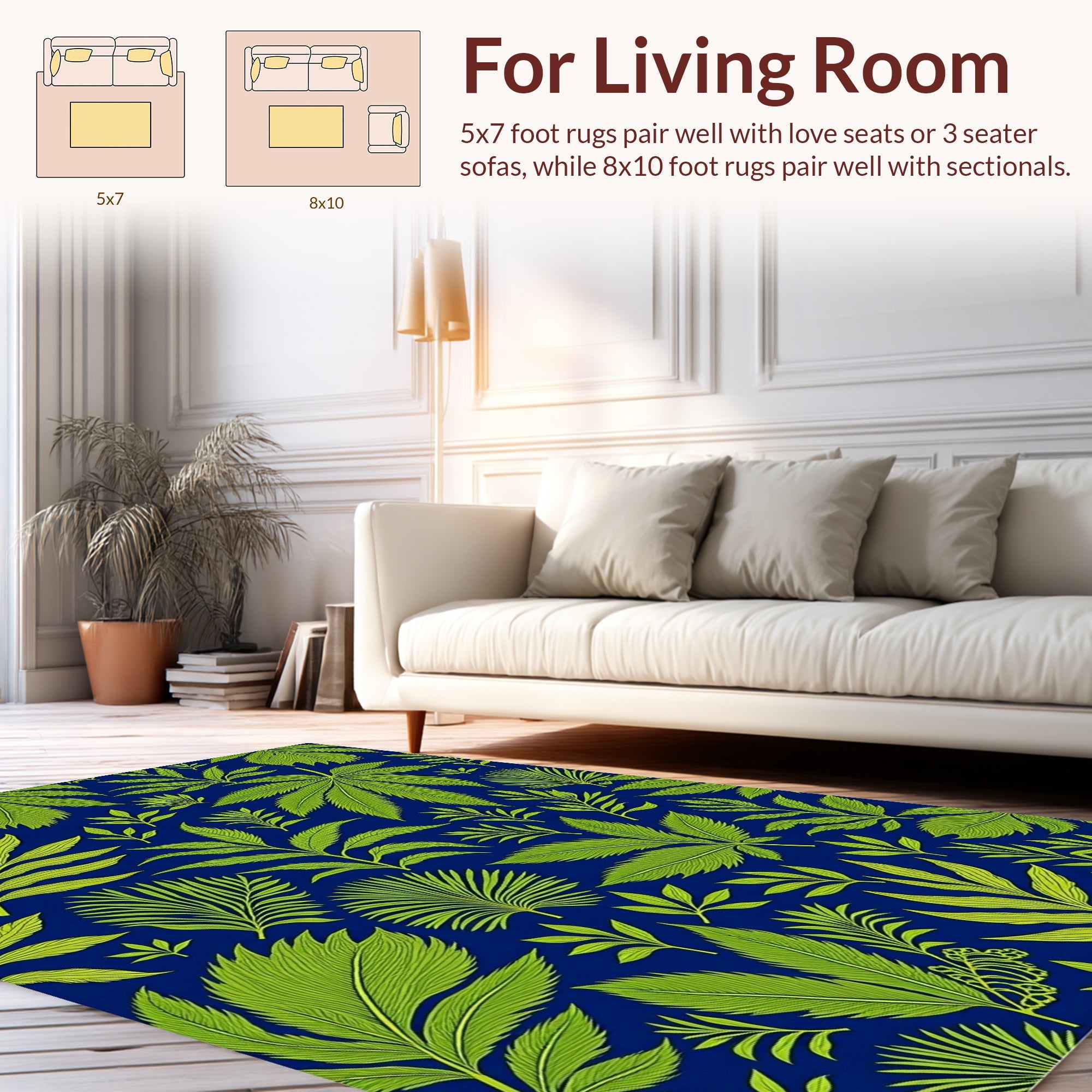 Lush Green Leafy Tropical Pattern Rug