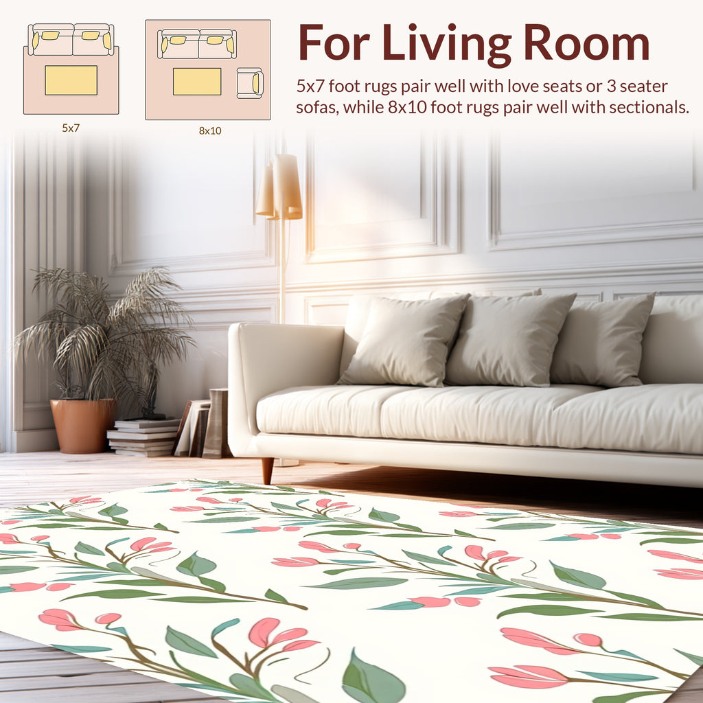 Soft Pink Floral Botanical Pattern Rug