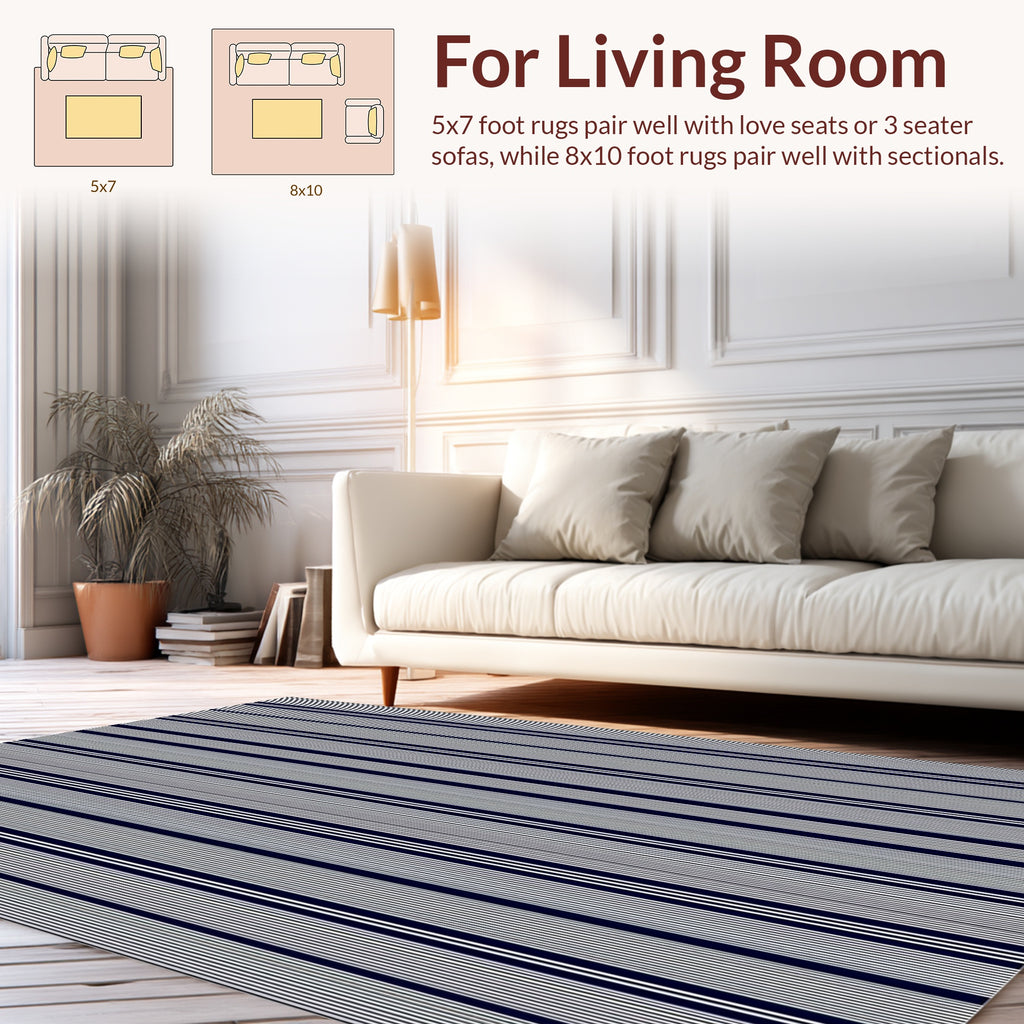 Classic Navy White Pinstripe Design Rug