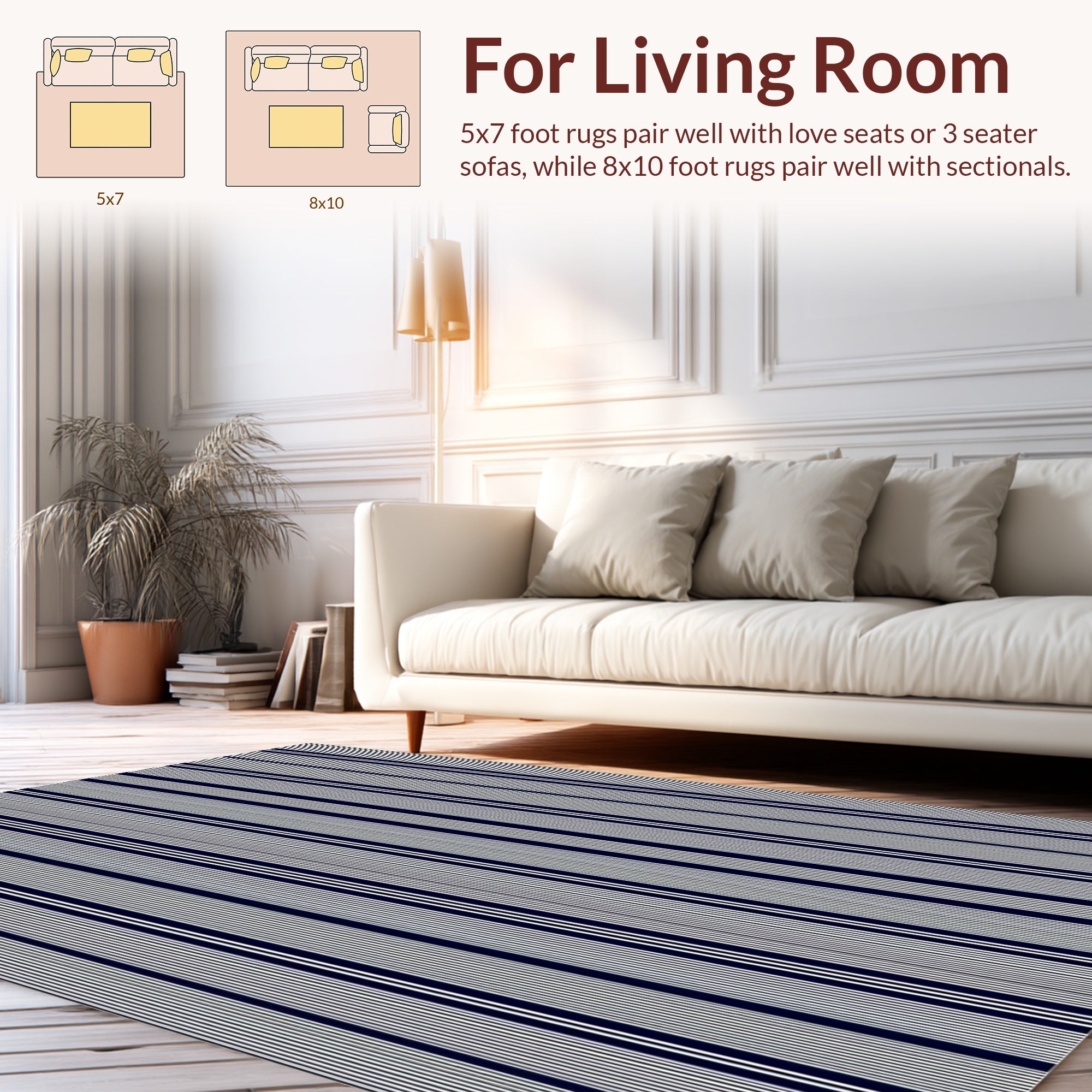 Classic Navy White Pinstripe Design Rug