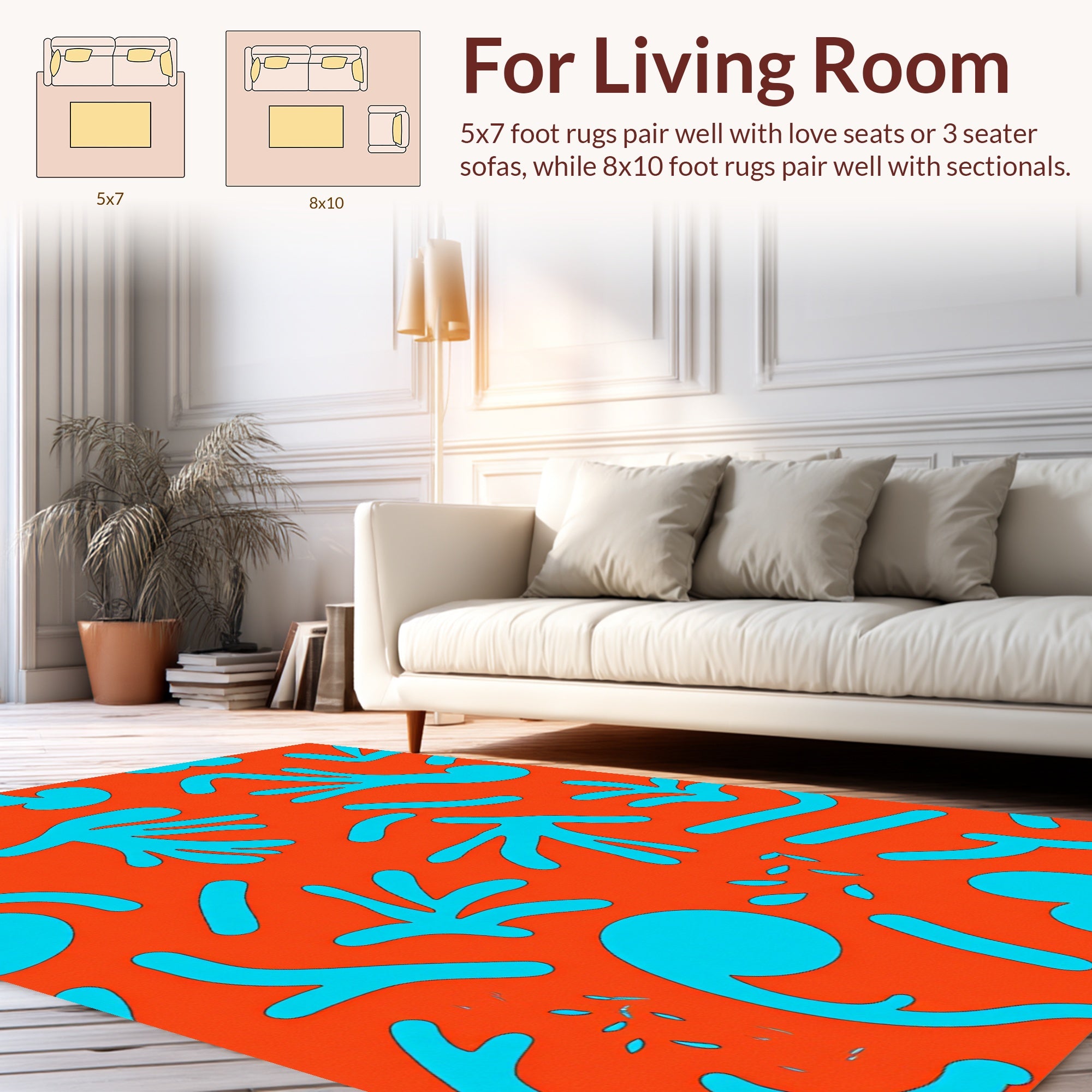 Abstract Coral Teal Organic Forms Rug