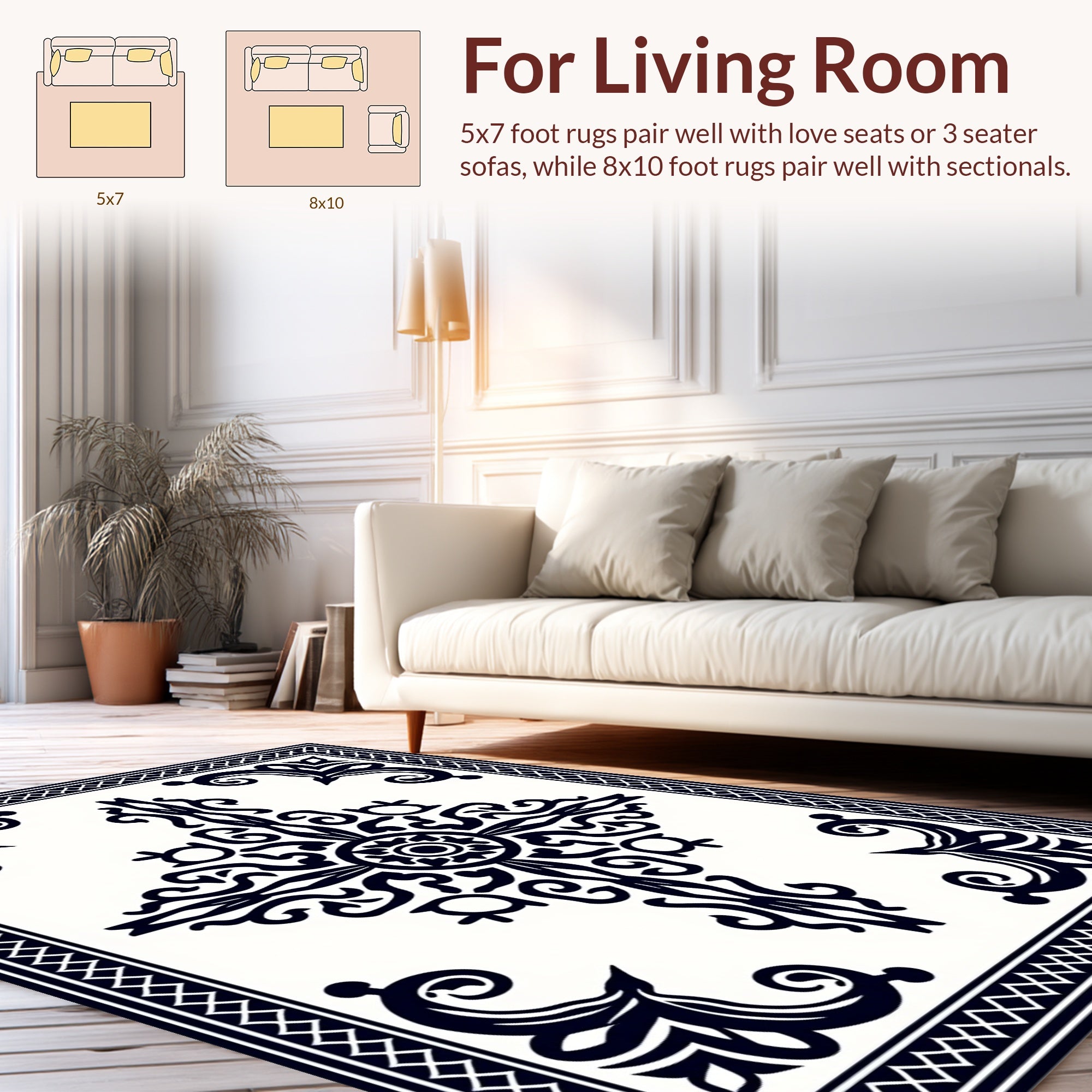 Ornate Filigree Decorative Square Pattern Rug