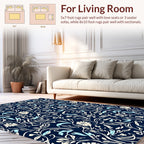 Navy Cream Blue Floral Vine Pattern Rug