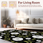 Black White Floral Branches Design Rug