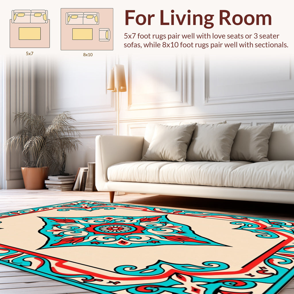 Ornate Teal Red Floral Diamond Rug