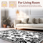 Classic Black White Damask Pattern Rug