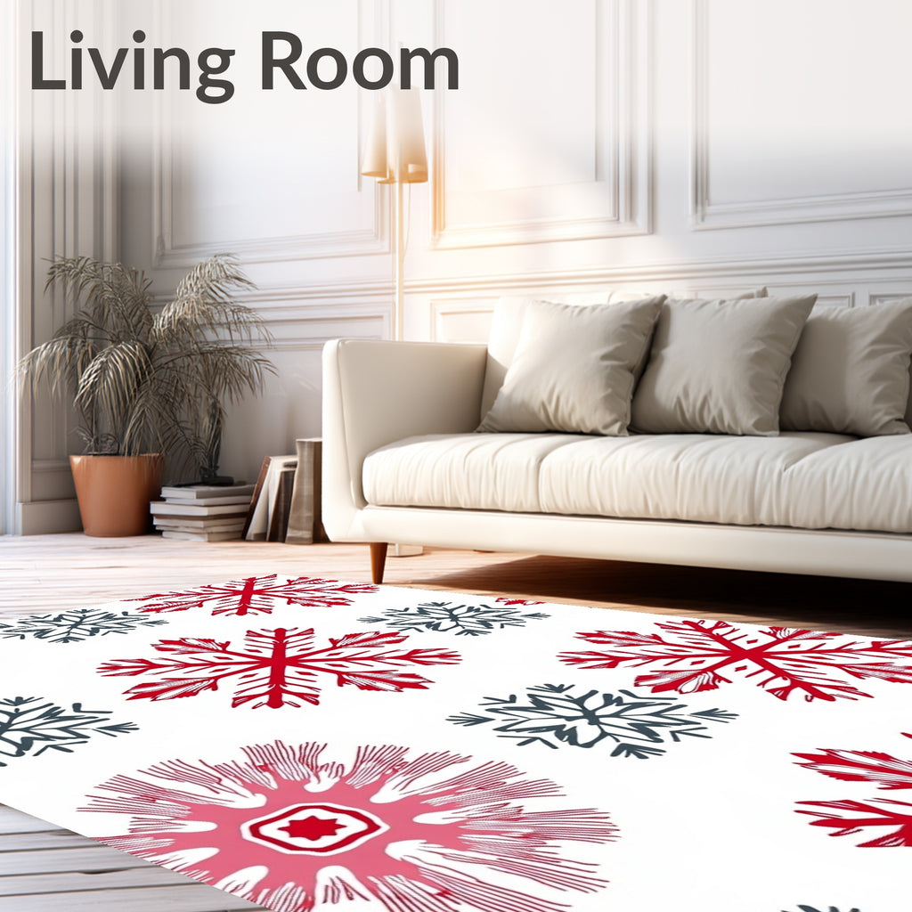 Red Gray Snowflake Holiday Cluster Rug