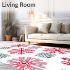 Red Gray Snowflake Holiday Cluster Rug