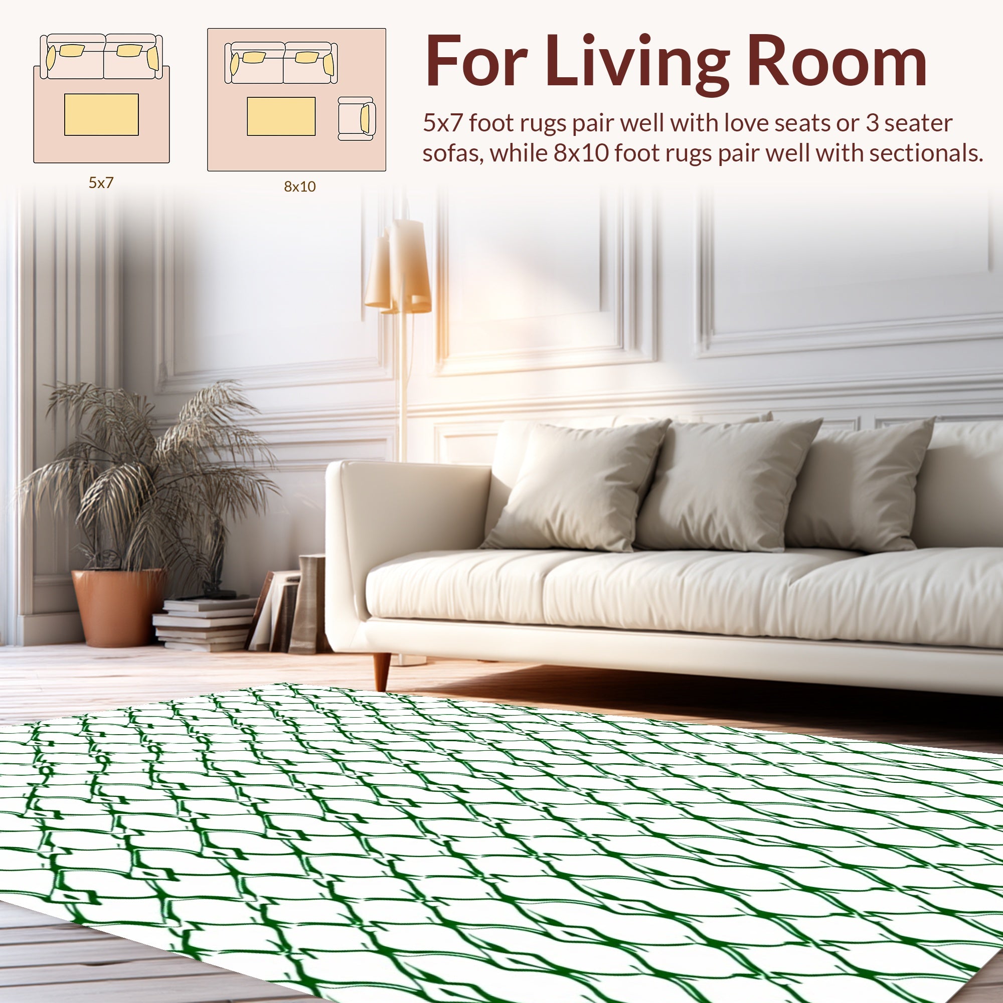 Green Interlocking Diamond Lattice Pattern Rug