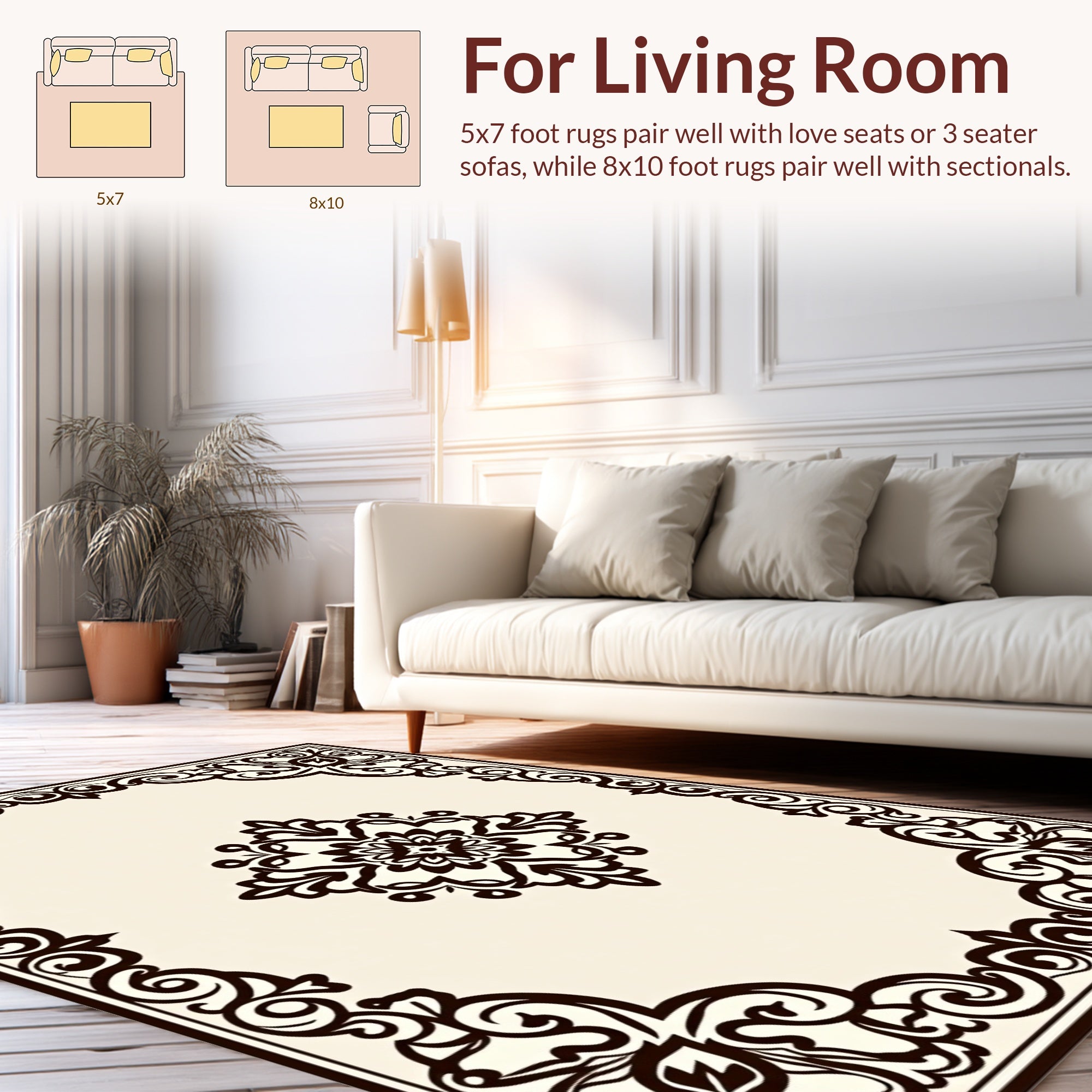 Ornate Black Floral Scroll Border Rug
